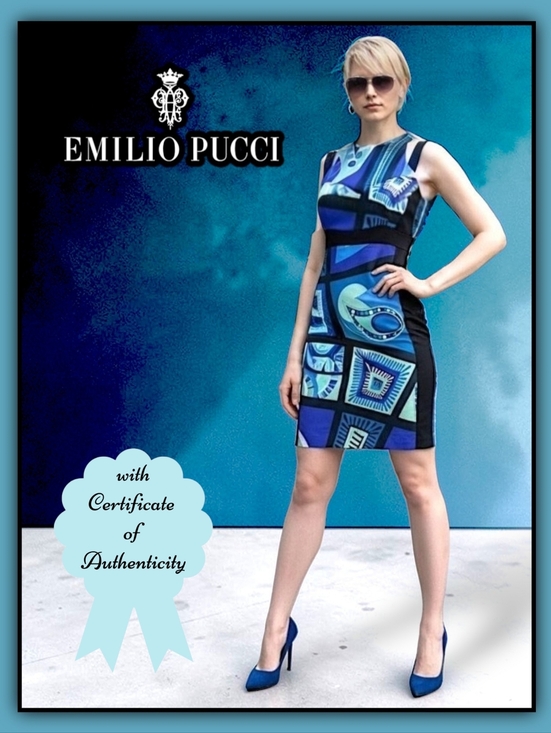 Emilio Pucci Dresses & Skirts - Emilio Pucci Blue Hues OpArt Geometric Mini Dress Size 8 with COA